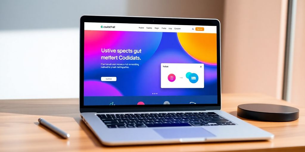 A laptop with a bright, modern website interface.