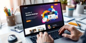 Laptop displaying a modern website design with tools.